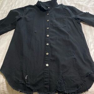 Black denim button down dress